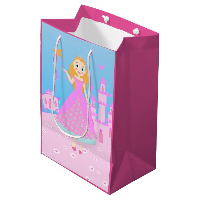 Fairytale Princess in Pink  Birthaday Party Medium Gift Bag (Front Angled)