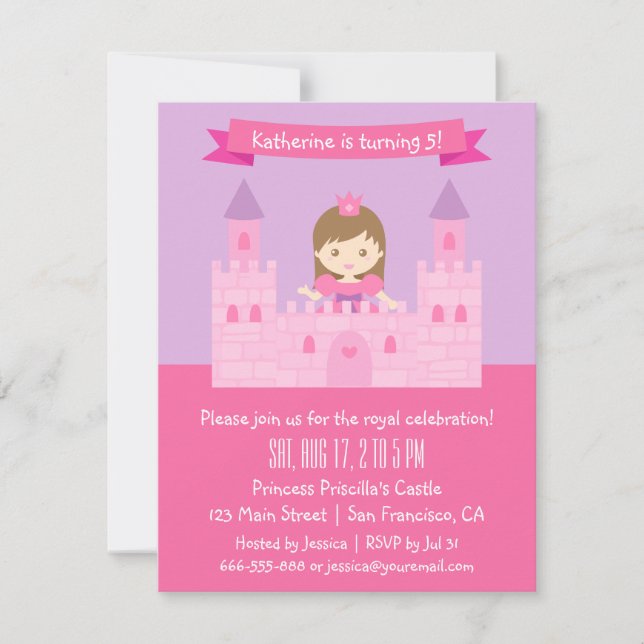 Fairytale Princess Theme, Girl Birthday Party Invitation (Front)