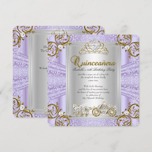 Fairytale Quinceanera 15th Birthday Lavender Invitation (Front/Back)