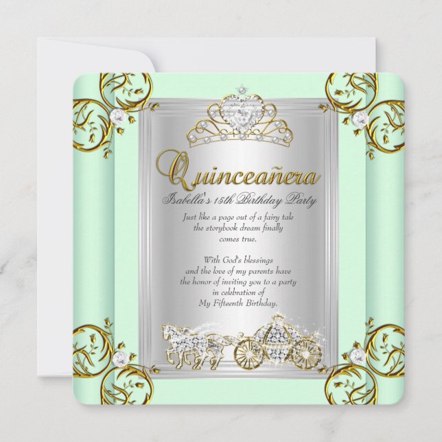 Fairytale Quinceanera 15th Birthday Mint Green Invitation (Front)