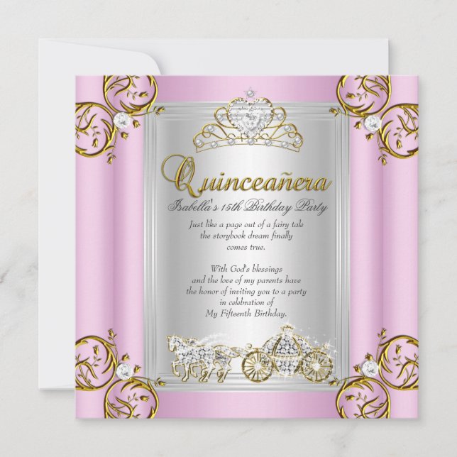 Fairytale Quinceanera 15th Birthday Pink Invitation (Front)