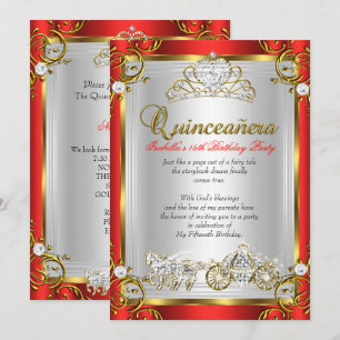 Fairytale Quinceanera 15th Birthday Red Gold Invitation
