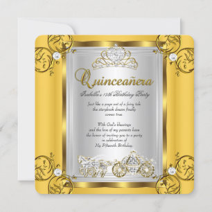 Fairytale Quinceanera 15th Birthday Yellow Gold Invitation