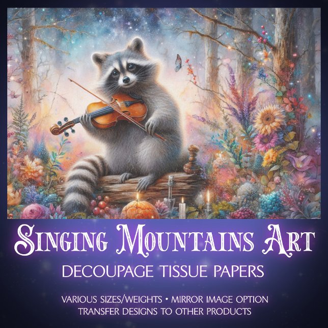 Fairytale Racoon Musician Floral Decoupage  Tissue Paper (Creator Uploaded)