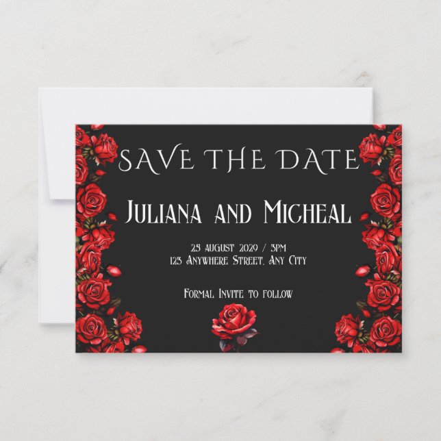 Fairytale Red Roses Wedding Save The Date (Front)