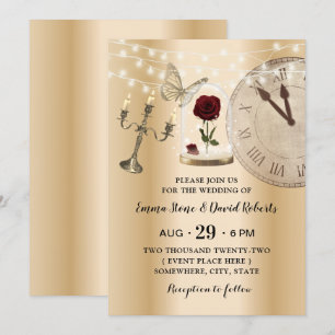 Fairytale Rose Flower Dome Modern Gold Wedding Invitation