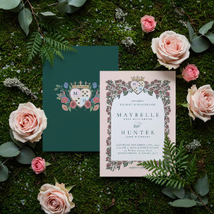 Fairytale Rose Garden Royal Crown Monogram Heart Invitation
