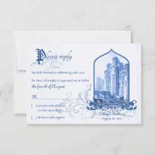Fairytale Royal Blue Castle Once Upon Wedding RSVP