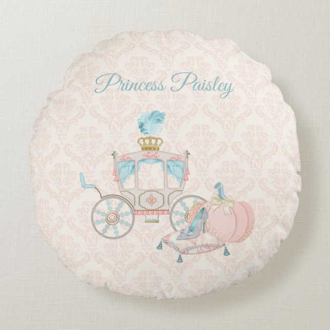 Fairytale Royal Carriage Glass Slipper Pumpkin Round Cushion (Front)