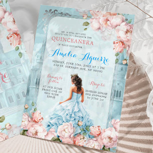 Fairytale Royal Castle Pink Blue Quinceañera Invitation