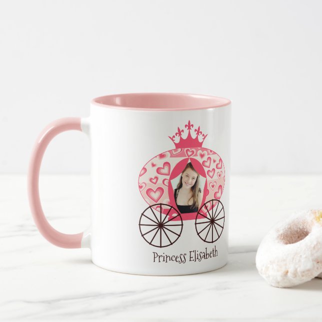Fairytale Royal Princess Carriage Girl Birthday Mug (With Donut)