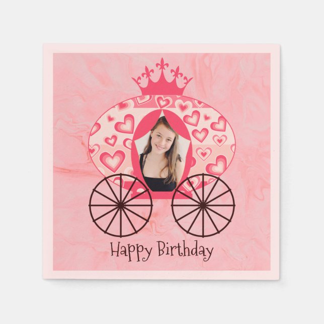 Fairytale Royal Princess Carriage Girl Birthday  Napkin (Front)