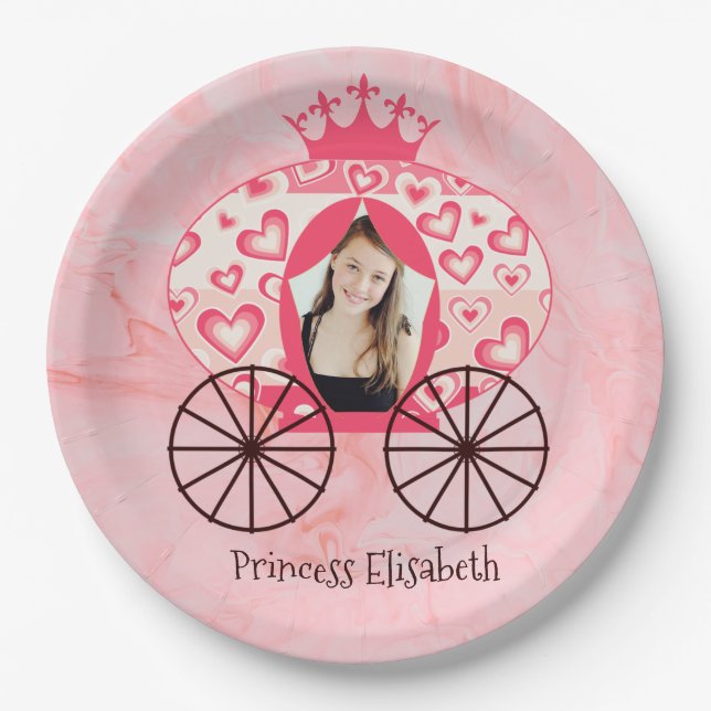 Fairytale Royal Princess Carriage Girl Birthday  Paper Plate (Front)