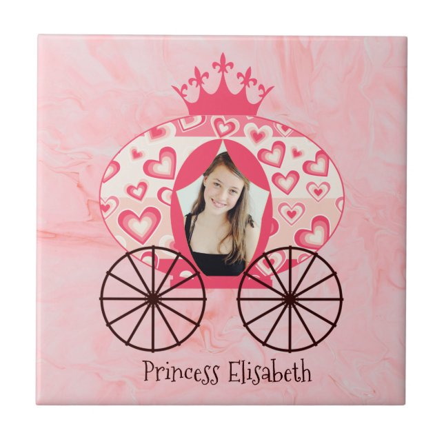 Fairytale Royal Princess Carriage Girl Birthday Tile (Front)