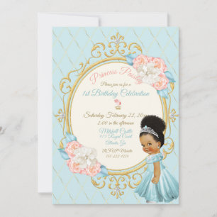 Fairytale Royal Princess Pink Aqua Girl Ethnic Invitation