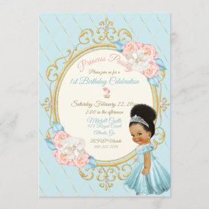 Fairytale Royal Princess Pink Aqua Girl Ethnic Invitation
