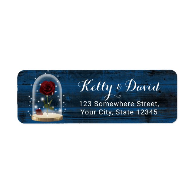 Fairytale Rustic Navy Blue Rose Dome Address Label (Front)