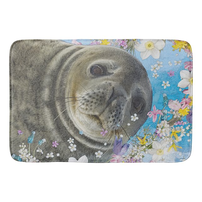 Fairytale Sealion in Ocean of Flowers Bath Mat (Front)
