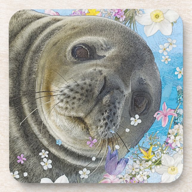 Fairytale Sealion in Ocean of Flowers Coaster (Front)