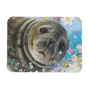 Fairytale Sealion in Ocean of Flowers Magnet