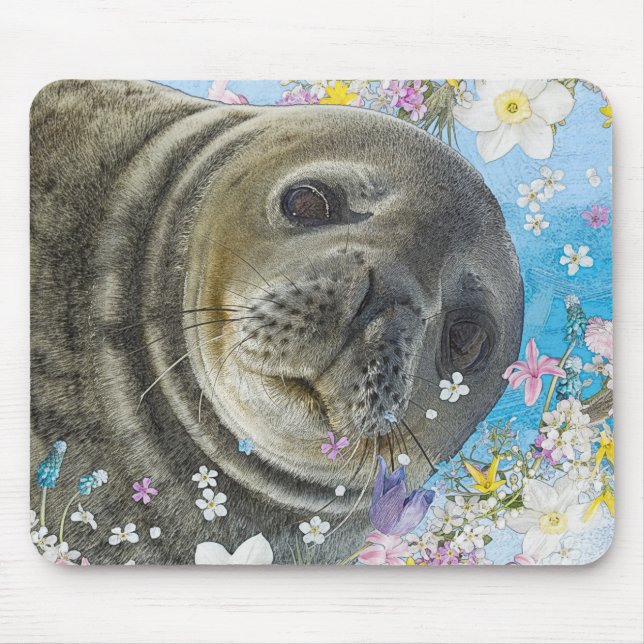 Fairytale Sealion in Ocean of Flowers Mouse Mat (Front)