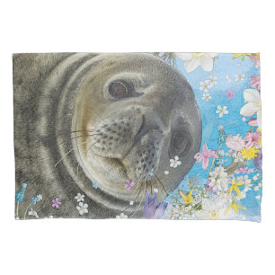 Fairytale Sealion in Ocean of Flowers Pillowcase