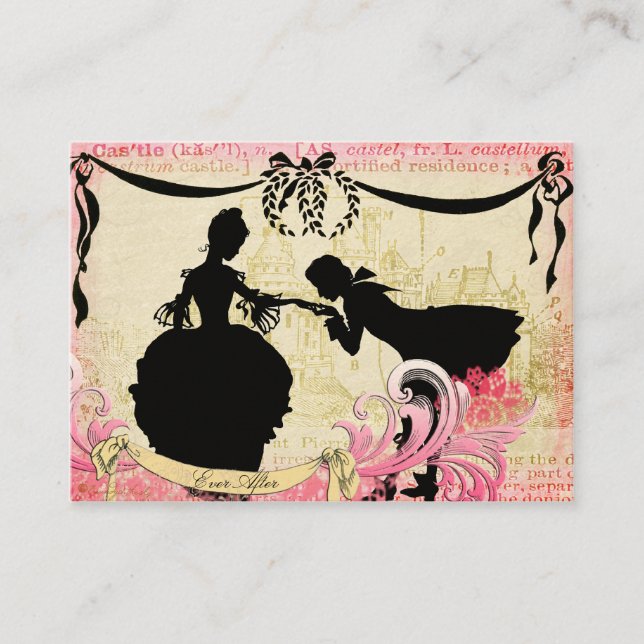 Fairytale Silhouettes & Castle Romantic Couple Business Card (Front)