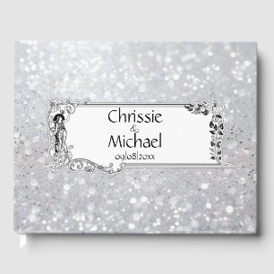 Fairytale Silver Glitter Wedding Guest Book