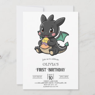 Fairytale Simple Digital Dragon 1st Birthday Invitation