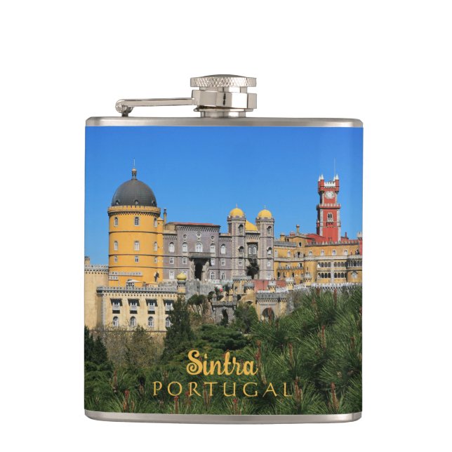 Fairytale Sintra Palace photo, in Portugal Hip Flask (Front)