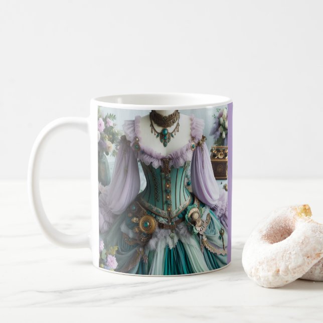 Fairytale Spring Pastel Floral Gown Coffee Mug (With Donut)