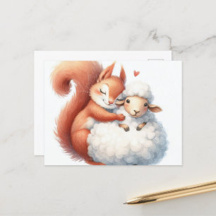 Fairytale Squirrel Hugs a Sheep Postcard