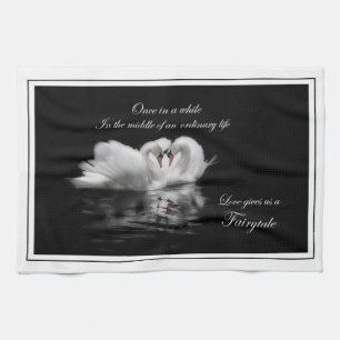 Fairytale swans tea towel
