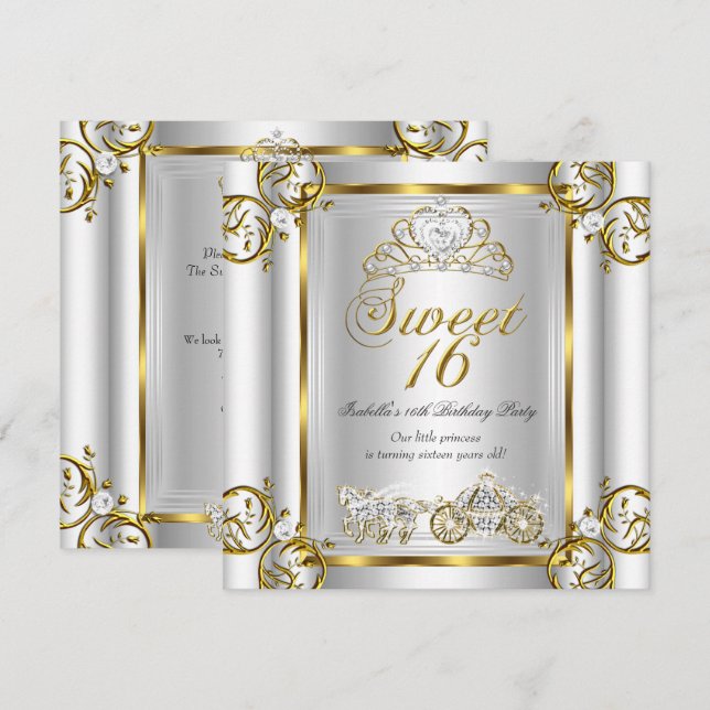 Fairytale Sweet 16 16th Birthday Gold Silver 3 Invitation (Front/Back)