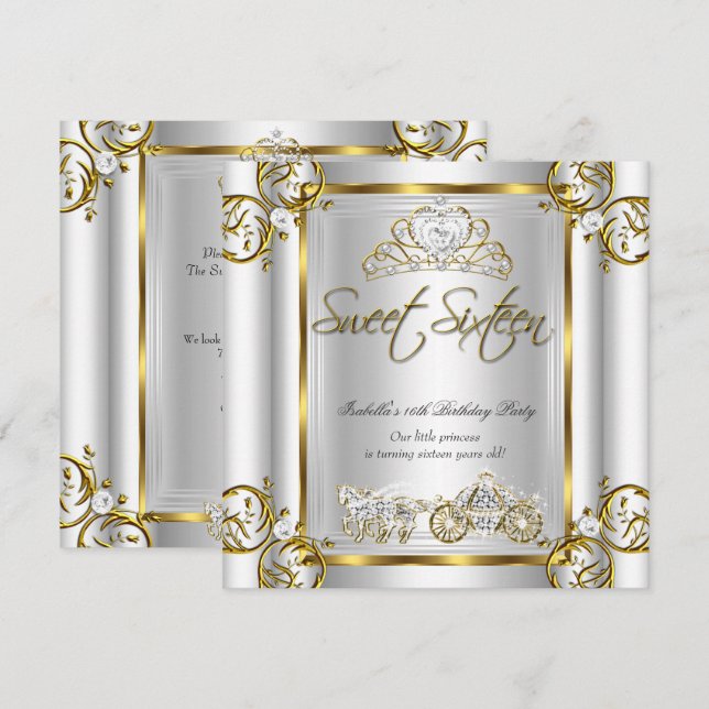 Fairytale Sweet 16 16th Birthday Gold Silver Invitation (Front/Back)