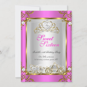 Fairytale Sweet 16 16th Birthday Hot Pink Gold Invitation