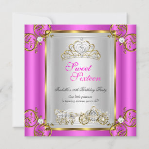 Fairytale Sweet 16 16th Birthday Hot Pink Invitation