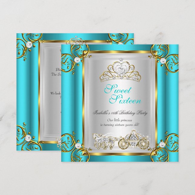 Fairytale Sweet 16 16th Birthday Turquoise Teal 2 Invitation (Front/Back)