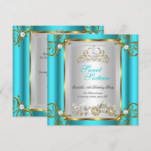 Fairytale Sweet 16 16th Birthday Turquoise Teal 2 Invitation