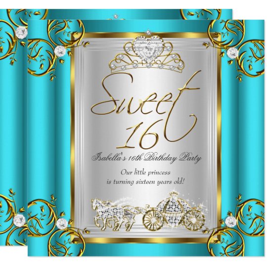 Fairytale Sweet 16 16th Birthday Turquoise Teal Invitation | Zazzle.co.uk