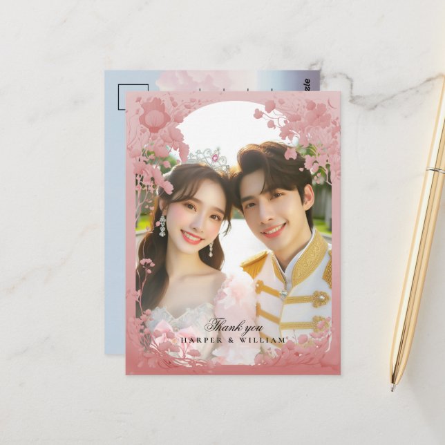 Fairytale thank you photo wedding Postcard (Front/Back In Situ)