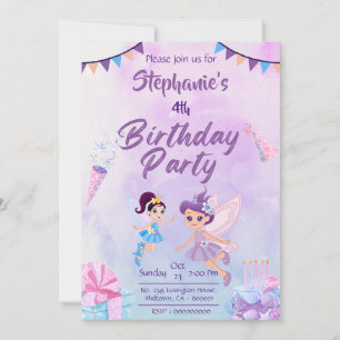 Fairytale themed cute modern pastel 4th birthday invitation