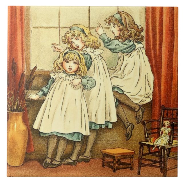 Fairytale Three Girls Window Kate Greenaway   Tile (Front)