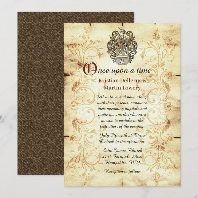 Fairytale Unicorn Crest Wedding Invitation (Front/Back)