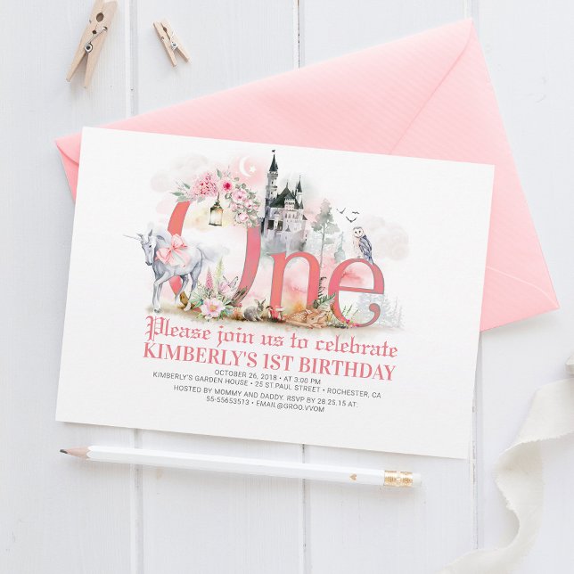Fairytale Unicorn Princess Castle 1st Birthday Invitation (Creator Uploaded)