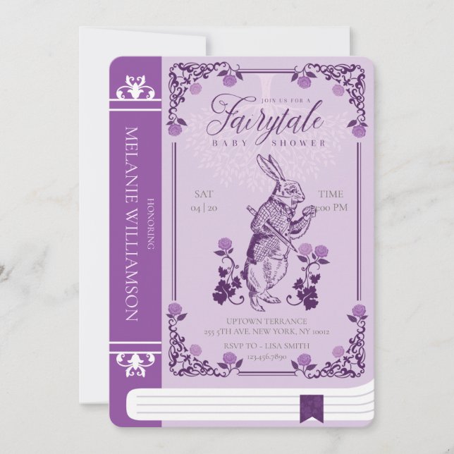 Fairytale Vintage Alice In Wonderland Purple Book Invitation (Front)