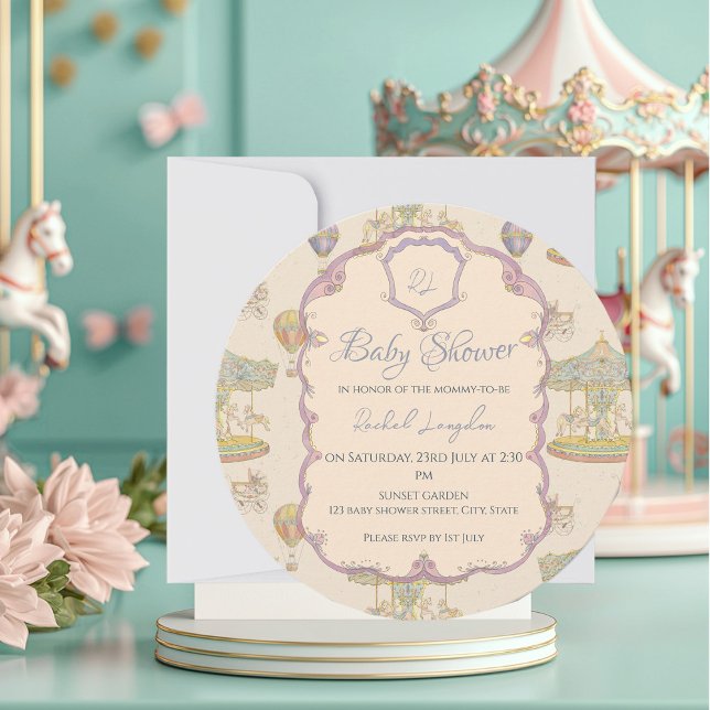 Fairytale Vintage Amusement Park Baby Shower Invitation (Creator Uploaded)