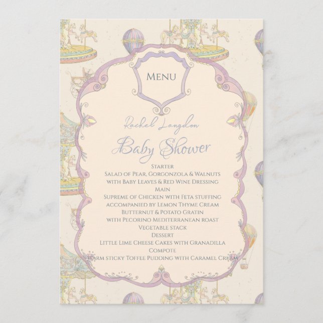 Fairytale Vintage Amusement Park Baby Shower Menu (Front)
