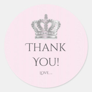 Fairytale Vintage Crown Pink Princess Party Favour Classic Round Sticker