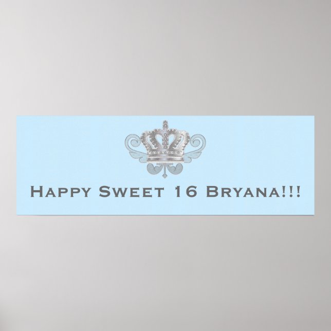 Fairytale Vintage Crown Royal Blue Birthday Banner Poster (Front)